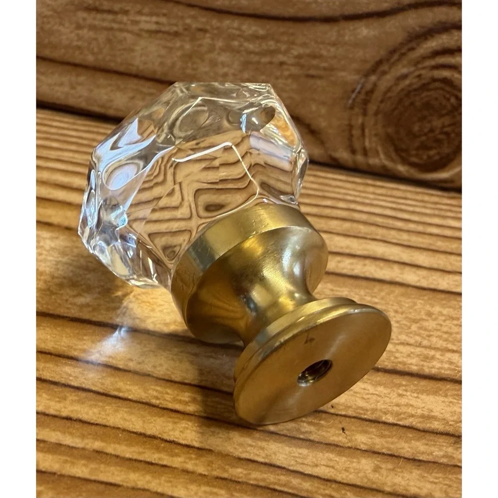 Emtek‎ Diamond Crystal Glass 1-1/4 Inch Round Cabinet Knob Gold Qty 3 Knobs